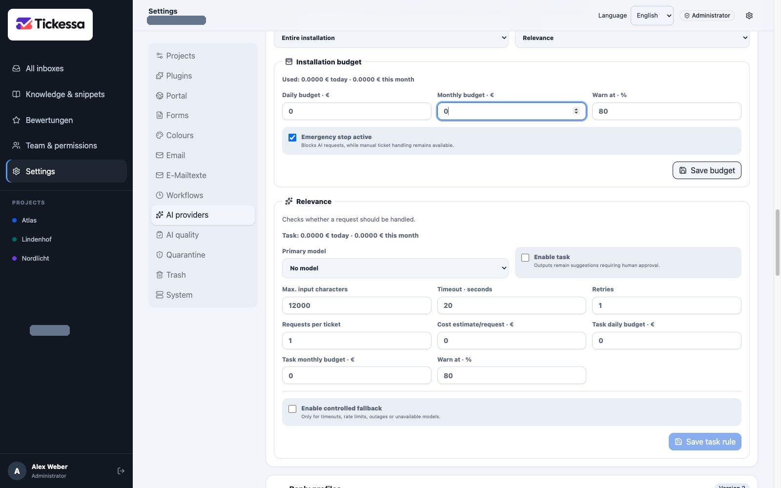 AI budgets with installation and project limits