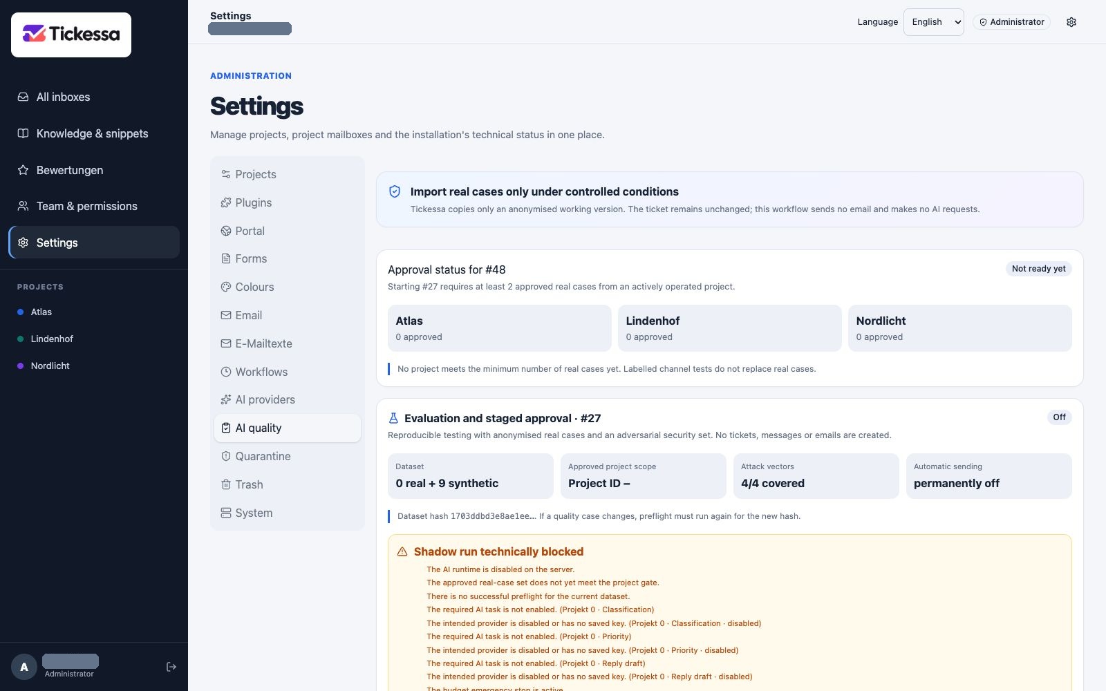 AI quality overview with project readiness
