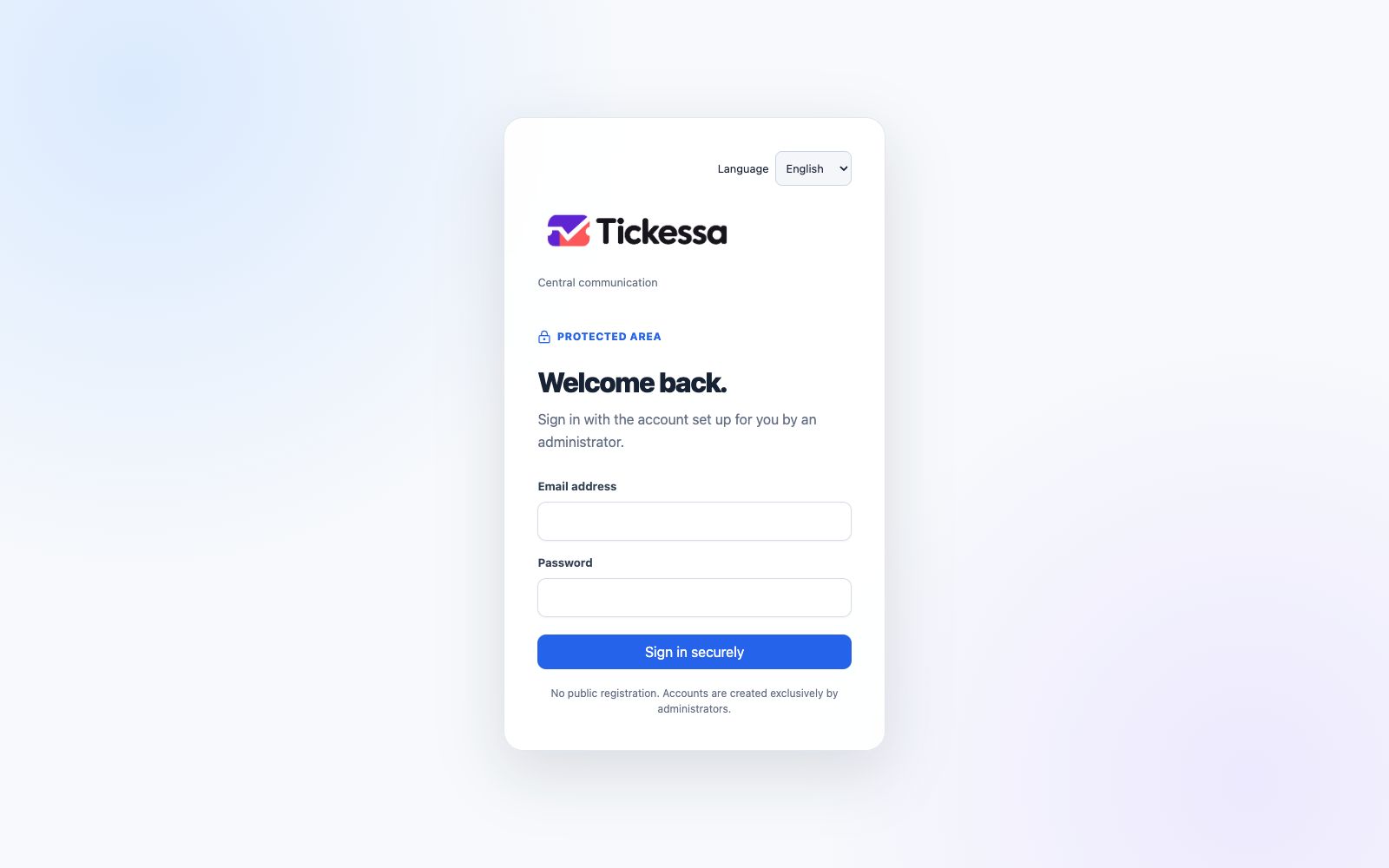 Sign-in form with email, password and language selector