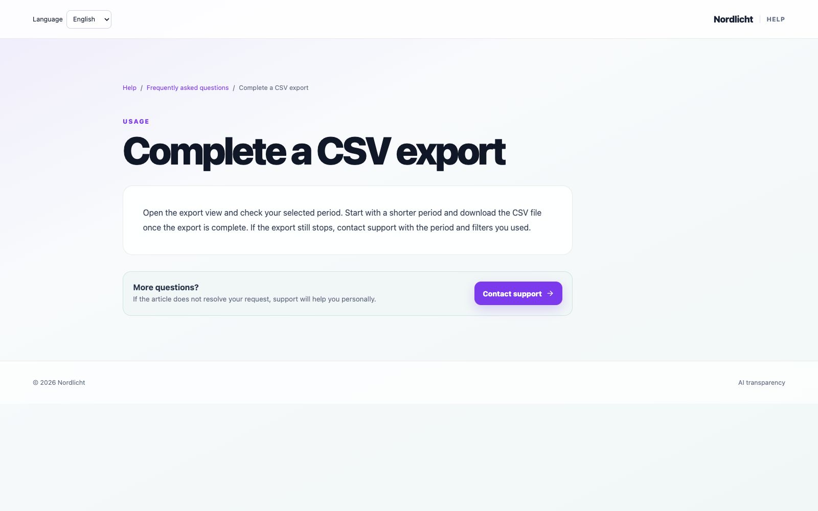 Public knowledge article with CSV-export instructions